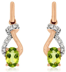 1.0CT DIAMOND & AAA PERIDOT 14KT WHITE & ROSE GOLD OVAL & ROUND HANGING EARRINGS