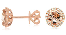 ESTATE 1.61CT DIAMOND & AAA MORGAINTE 14KT ROSE GOLD 3D ROUND HALO STUD EARRINGS