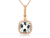 1.99CT DIAMOND & AAA AQUAMARINE 14KT ROSE GOLD CUSHION & ROUND FLOATING PENDANT