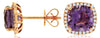 4.01CT DIAMOND & AAA AMETHYST 14KT ROSE GOLD CUSHION & ROUND HALO STUD EARRINGS