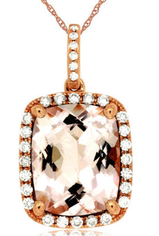4.32CT DIAMOND & AAA MORGANITE 14K ROSE GOLD CUSHION & ROUND RECTANGULAR PENDANT
