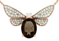 2.63CT DIAMOND & AAA SMOKEY TOPAZ 14KT ROSE GOLD OVAL & ROUND BUTTERFLY NECKLACE