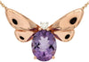 2.16CT DIAMOND & AAA AMETHYST 14KT ROSE GOLD 3D OVAL & ROUND BUTTERFLY NECKLACE