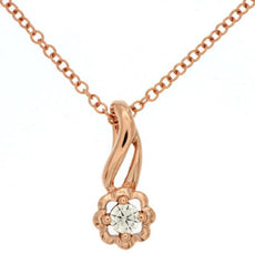 ESTATE .11CT DIAMOND 14KT ROSE GOLD 3D SOLITAIRE FLOWER FUN FLOATING PENDANT
