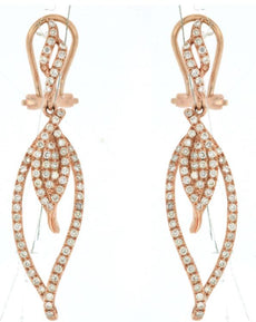 ESTATE .60CT DIAMOND 14KT ROSE GOLD CLASSIC DOUBLE LEAF CLIP ON HANGING EARRINGS