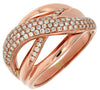 ESTATE WIDE .58CT DIAMOND 14KT ROSE GOLD 3D MULTI ROW CRISS CROSS FUN RING