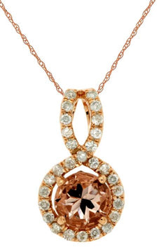 .95CT DIAMOND & AAA MORGANITE 14K ROSE GOLD ROUND INFINITY LOVE FLOATING PENDANT