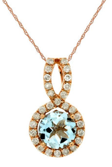 .95CT DIAMOND & AAA AQUAMARINE 14KT ROSE GOLD 3D ROUND INFINITY FLOATING PENDANT