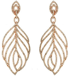 ESTATE LARGE 1.60CT DIAMOND 14K ROSE GOLD 3D CLASSIC MULTI LEAF HANGING EARRINGS