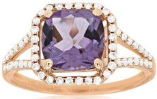 2.2CT DIAMOND & AAA AMETHYST 14K ROSE GOLD CUSHION & ROUND OCTAGON HALO FUN RING