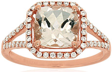 2.3CT DIAMOND & AAA MORGANITE 14K ROSE GOLD CUSHION & ROUND HALO ENGAGEMENT RING