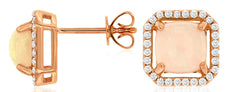 2.09CT DIAMOND & AAA OPAL 14KT ROSE GOLD CUSHION & ROUND OCTAGON STUD EARRINGS