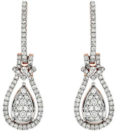 ESTATE .75CT DIAMOND 14K WHITE & ROSE GOLD 3D CLUSTER TEAR DROP HANGING EARRINGS