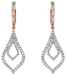 ESTATE .75CT DIAMOND 14KT WHITE & ROSE GOLD 3D DOUBLE TEAR DROP HANGING EARRINGS
