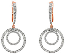 .68CT DIAMOND 14KT WHITE & ROSE GOLD DOUBLE CIRCULAR LEVERBACK HANGING EARRINGS