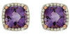 2.96CT DIAMOND & AAA AMETHYST 14KT WHITE ROSE GOLD CUSHION & ROUND STUD EARRINGS