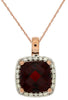 ESTATE 3.23CT DIAMOND & AAA GARNET 14KT ROSE GOLD CUSHION & ROUND SQUARE PENDANT