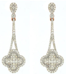 ESTATE 1.05CT DIAMOND 14KT ROSE GOLD CLASSIC 4 LEAF CLOVER LOVE HANGING EARRINGS