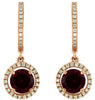 2.46CT DIAMOND & AAA RHODOLITE 14KT ROSE GOLD 3D HALO LEVERBACK HANGING EARRINGS