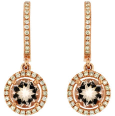 1.71CT DIAMOND & AAA MORGANITE 14KT ROSE GOLD 3D HALO LEVERBACK HANGING EARRINGS