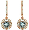 1.71CT DIAMOND & AAA AQUAMARINE 14KT ROSE GOLD ROUND LEVERBACK HANGING EARRINGS