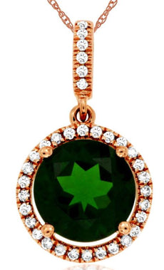 2.13CT DIAMOND & AAA GREEN GARNET 14KT ROSE GOLD 3D ROUND HALO FLOATING PENDANT
