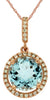 1.83CT DIAMOND & AAA AQUAMARINE 14KT ROSE GOLD 3D ROUND HALO FLOATING PENDANT