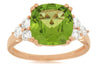 LARGE 4.65CT DIAMOND & AAA PERIDOT 14K ROSE GOLD CUSHION & ROUND ENGAGEMENT RING