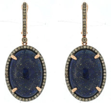 33.73CT CHOCOLATE FANCY DIAMOND & AAA LAPIS 14KT ROSE GOLD OVAL HANGING EARRINGS