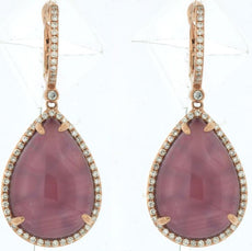 24.08CT DIAMOND & AAA AMETHYST 14KT ROSE GOLD 3D TEAR DROP HANGING EARRINGS