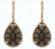 25.98CT DIAMOND & AAA SMOKY TOPAZ 14KT ROSE GOLD 3D TEAR DROP HANGING EARRINGS