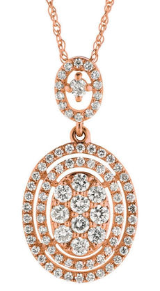 .60CT DIAMOND 14KT ROSE GOLD CLUSTER OVAL DOUBLE HALO CLASSIC FLOATING PENDANT