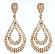 ESTATE .70CT DIAMOND 14KT ROSE GOLD 3D CLASSIC DOUBLE TEAR DROP HANGING EARRINGS