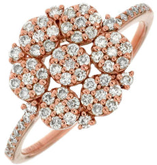 ESTATE  LARGE DIAMOND 14KT ROSE GOLD 3D MULTI FLOWER CLUSTER FUN RING
