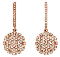 .83CT DIAMOND 14KT ROSE GOLD 3D MULTI FLOWER CLUSTER LEVERBACK HANGING EARRINGS