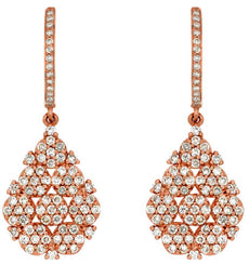 LARGE 1CT DIAMOND 14K ROSE GOLD MULTI FLOWER TEAR DROP CLUSTER HANGING EARRINGS