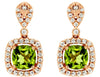 2.62CT DIAMOND & AAA PERIDOT 14KT ROSE GOLD 3D CUSHION & ROUND HANGING EARRINGS