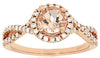 1.05CT DIAMOND & AAA MORGANITE 14KT ROSE GOLD 3D ROUND HALO INFINITY LOVE RING