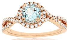 1.05CT DIAMOND & AAA AQUAMARINE 14KT ROSE GOLD 3D ROUND HALO INFINITY LOVE RING