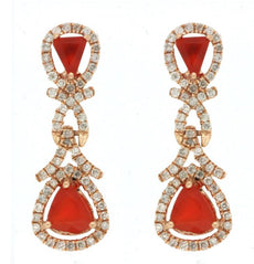 1.21CT DIAMOND & AAA RED CARNELIAN 14KT ROSE GOLD TEAR DROP FUN HANGING EARRINGS
