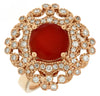 2.75CT DIAMOND & AAA RED CARNELIAN 14KT ROSE GOLD ROUND FILIGREE FLOWER FUN RING