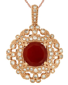 2.91CT DIAMOND & AAA RED CARNELIAN 14KT ROSE GOLD ROUND FILIGREE FLOWER PENDANT