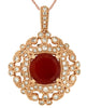 2.91CT DIAMOND & AAA RED CARNELIAN 14KT ROSE GOLD ROUND FILIGREE FLOWER PENDANT