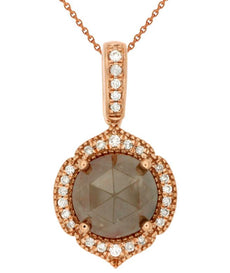 2.66CT WHITE & GREEN DIAMOND 14KT ROSE GOLD FILIGREE CIRCULAR FLOATING PENDANT