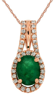 1.44CT DIAMOND & AAA EMERALD 14K ROSE GOLD OVAL & ROUND CLASSIC FLOATING PENDANT