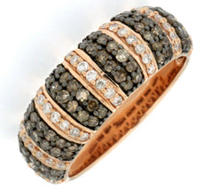 .93CT WHITE & CHOCOLATE FANCY DIAMOND 14KT ROSE GOLD MULTI ROW ANNIVERSARY RING
