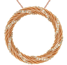 .42CT DIAMOND 14KT ROSE GOLD 3D MULTI ROW ROPE CIRCLE OF LIFE FLOATING PENDANT