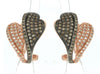 .73CT WHITE & MOCHA DIAMOND 14KT ROSE GOLD DOUBLE HEART CLIP ON HANGING EARRINGS