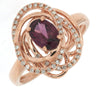1.15CT DIAMOND & AAA RHODOLITE 14KT ROSE GOLD 3D OVAL & ROUND FLOWER LOVE RING