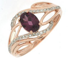1.16CT DIAMOND & AAA RHODOLITE 14KT ROSE GOLD OVAL CRISS CROSS MULTI LEAF RING